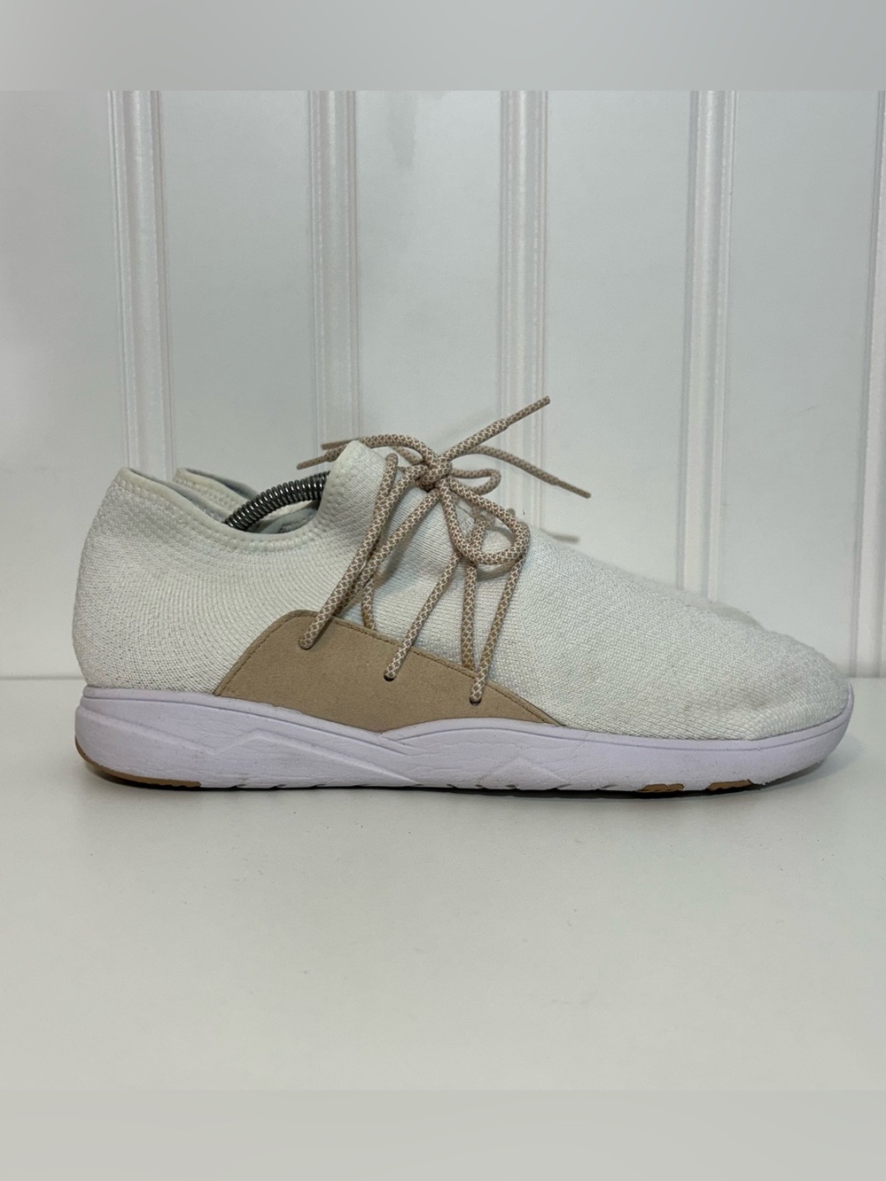 Vessi cityscape Men's Casual Knit Lace-Up Sneakers in White and Tan